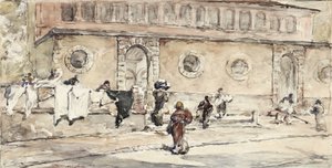 Figures in Front of a Spanish Building